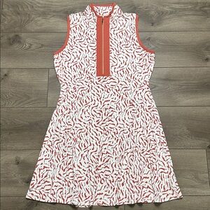 GG Blue Luxe Sport 1/2 Zip Sleeveless Pocket Golf Dress White Rust Red Large
